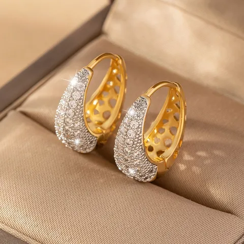 Simple U-Shaped Hollow Hoop Earrings Elegant Copper Rhinestone Huggie Earrings For Women Luxury Fashion Jewelry Accessory