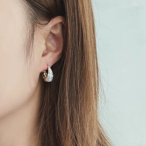 Simple U-Shaped Hollow Hoop Earrings Elegant Copper Rhinestone Huggie Earrings For Women Luxury Fashion Jewelry Accessory