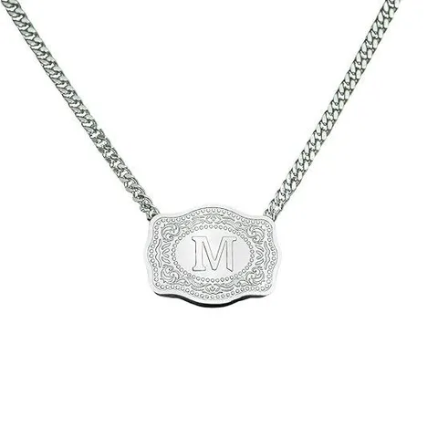 Collar con Forma de Hebilla de Cinturón de Cobre Retro Alfabeto Colgante de Letra con Patrón de Volutas Grabado Cadena Cubana Joyería Punk Unisex