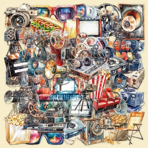 Movie Projector Stickers Waterproof PET Decals Vintage Retro Style Stationery For Phone Case Water Bottle DIY Craft