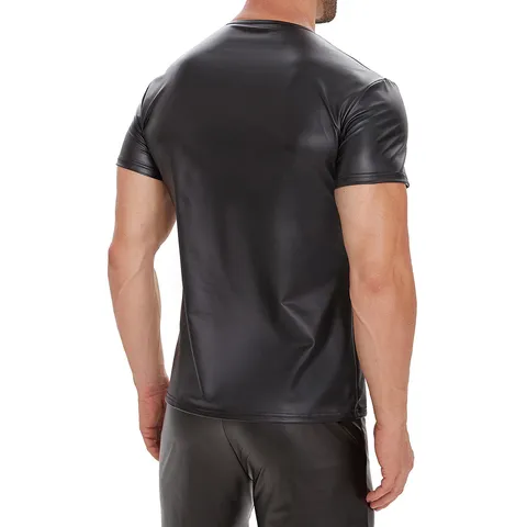 Ανδρικό Punk Στυλ Ματ Δέρμα Κοντό Μανίκι T-Shirt Slim Γραμμή Στρογγυλή Λαιμόκοψη Pullover Top για Καθημερινή Χρήση