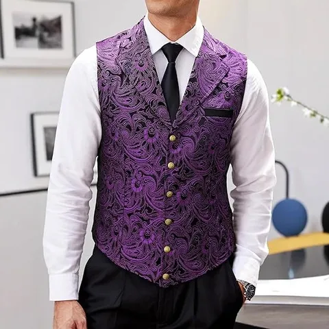 Heren Middeleeuws Vintage Jacquard Vest Mouwloos Slim Fit Goth Steampunk Kostuum Voor Halloween Feest