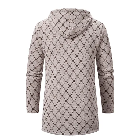 Heren Halflang Fleece Gevoerd Met Capuchon Gebreid Vest Winter Casual Geometrisch Patroon Lange Mouw Rits Jas Bovenkleding
