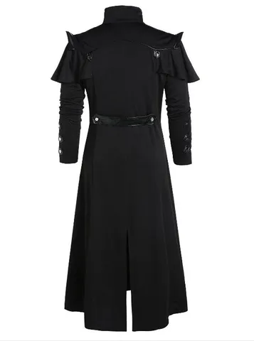 Men's Medieval Renaissance Punk Long Trench Coat Gothic Vintage Wool Blend Outerwear Stage Costume
