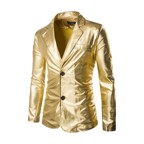 Ανδρικό Slim Fit Επαγγελματικό Σετ Κοστουμιού Χρυσοτυπία Λαμπερό Μεταλλικό Δυο Κομμάτια Μπλέιζερ και Παντελόνι Γάμος Πάρτι