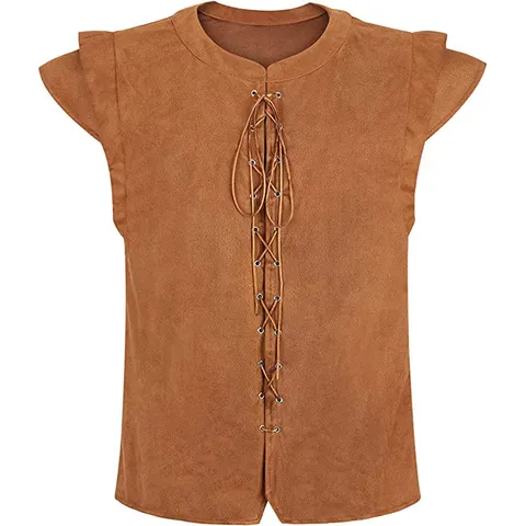 Renaissance Medieval Viking Suede Vest For Men Women Vintage Pirate Cosplay Lace Up Sleeveless Waistcoat Halloween Party Costume