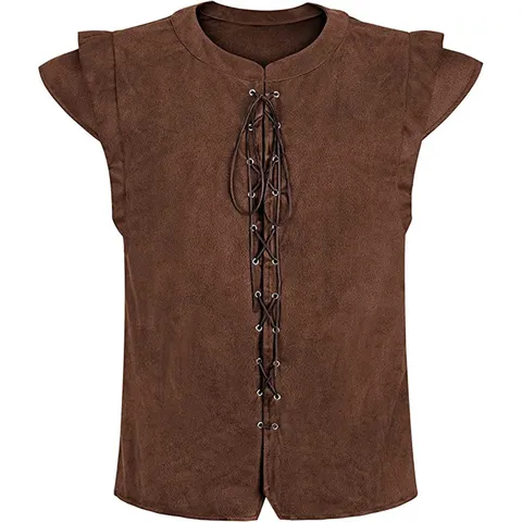 Renaissance Medieval Viking Suede Vest For Men Women Vintage Pirate Cosplay Lace Up Sleeveless Waistcoat Halloween Party Costume