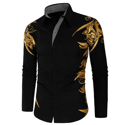 Men's Casual Long Sleeve Turn-Down Collar Shirt 3D Digital Printed Button Down Fashion Slim Fit Shirt