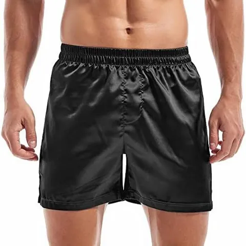 Men's Satin Boxer Shorts Silk Feel Solid Color Loungewear Elastic Waistband Comfortable Sleepwear Casual Shorts For Men