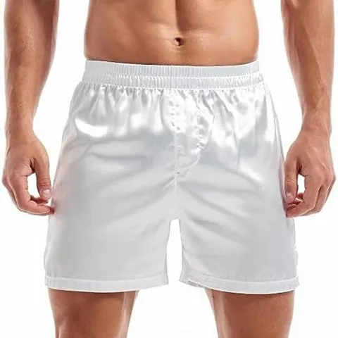 Men's Satin Boxer Shorts Silk Feel Solid Color Loungewear Elastic Waistband Comfortable Sleepwear Casual Shorts For Men