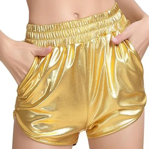 Shorts Rectos Casuales Brillantes de Verano para Mujer Tiro Medio Cintura Elástica Pantalones Cortos Estilo Urbano
