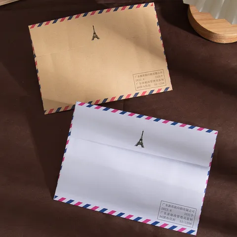 Enveloppes De Poste Aérienne En Papier Kraft Rétro Imprimé Vintage Timbre Rayures Ensembles De Papier À Lettres Pour Écrire Cartes Voeux Cadeux