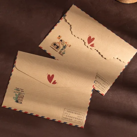 Enveloppes De Poste Aérienne En Papier Kraft Rétro Imprimé Vintage Timbre Rayures Ensembles De Papier À Lettres Pour Écrire Cartes Voeux Cadeux