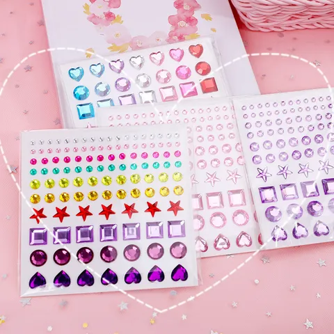 Kids 3D Crystal Gem Stickers Acrylic Rhinestone Cartoon Princess DIY Craft Hand Ledger Decorative Reward Stickers