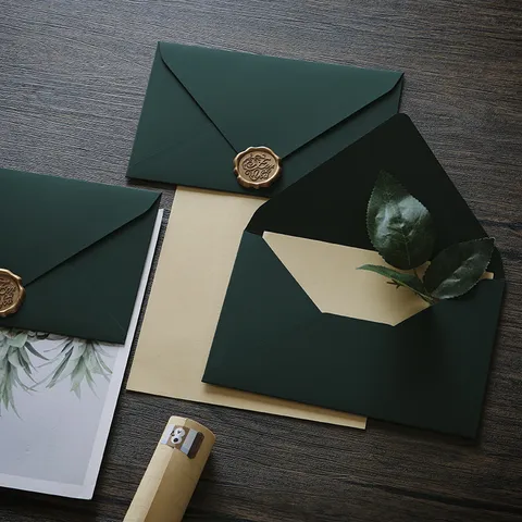 Vintage Dunkelgrün Schreibwaren Briefpapier Und Umschlag Set Mit Retro Wachssiegel