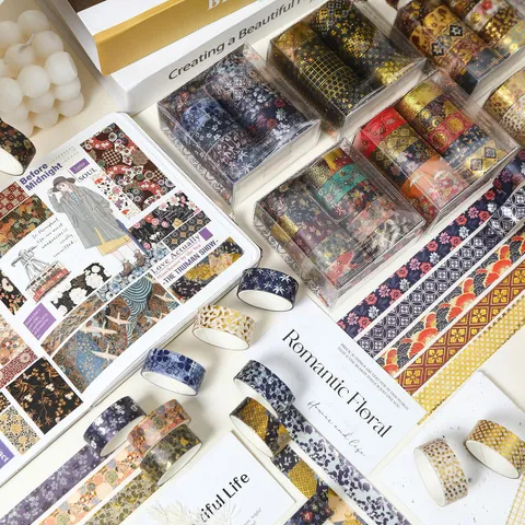 Minimalistisches Washi Tape Set Vintage Floral Geometrisches Muster Goldfoliertes Masking Tape Für Journal Scrapbooking Tassen Dekoration Schreibwaren