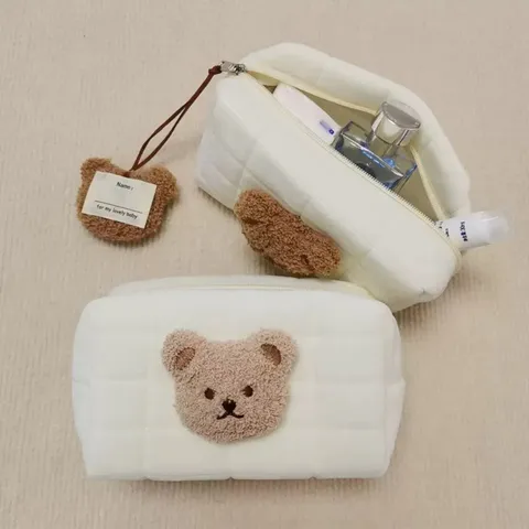 Koreanischer Stil Gesteppter Bären Aufbewahrungsbeutel Tragbare Leinwand Make-up Tasche Multifunktionaler Baby Organizer Reise Heim