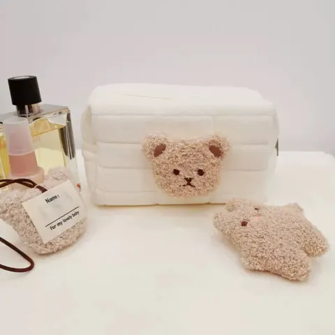 Koreanischer Stil Gesteppter Bären Aufbewahrungsbeutel Tragbare Leinwand Make-up Tasche Multifunktionaler Baby Organizer Reise Heim