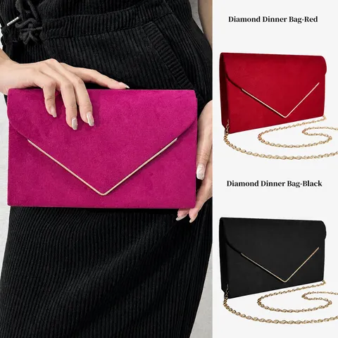 Faux Suede Envelope Evening Bag For Women Elegant Chain Clutch Purse Fashion Minimalist Banquet Crossbody Handbag