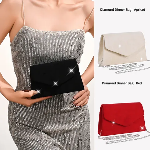 Women Velvet Evening Bag Elegant Clutch Purse With Chain Strap Solid Color Envelope Shoulder Bag For Wedding Party Prom