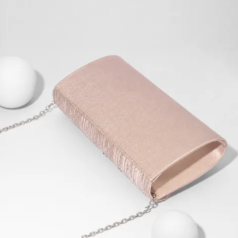 Elegant Pleated Rhinestone Evening Bag Women Satin Clutch Chain Shoulder Bag Wedding Party Purse Handbag