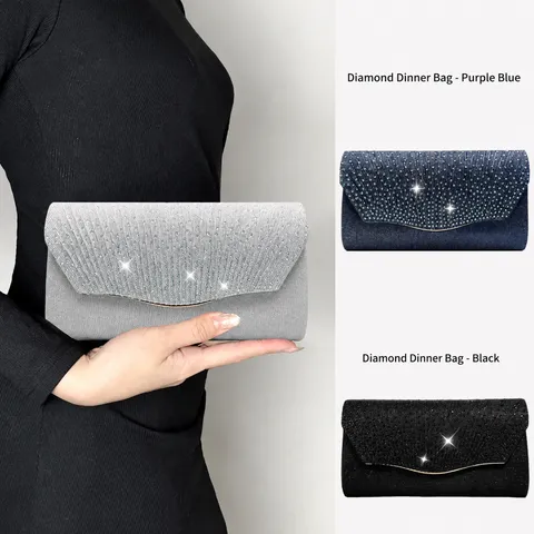 Women's Sparkling Rhinestone Evening Bag Elegant Envelope Clutch Purse With Chain For Wedding Party Banquet