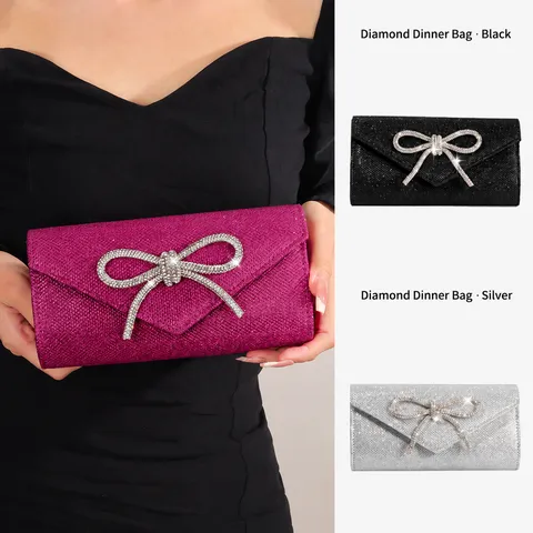 Womens Rhinestone Bow Evening Bag Luxury Glitter Clutch Purse Sparkling Party Wedding Crossbody Shoulder Bag