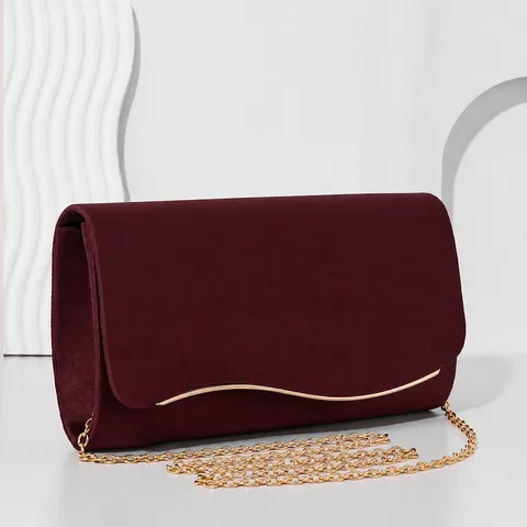 Women's Velvet Evening Bag Elegant Wedding Clutch Purse With Gold Chain Strap And Metal Wave Clasp Designer Handbag