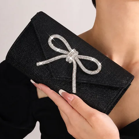Womens Rhinestone Bow Evening Bag Luxury Glitter Clutch Purse Sparkling Party Wedding Crossbody Shoulder Bag