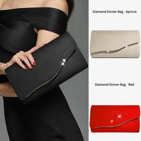 Women Fashion Velvet Evening Bag Luxury Metal Wave Design Clutch Purse Elegant Chain Shoulder Handbag Party Wedding