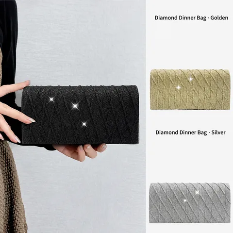Women Rhinestone Glitter Evening Bag Quilted Crossbody Clutch Bag Mini Handbag Fashion Party Wedding Purse