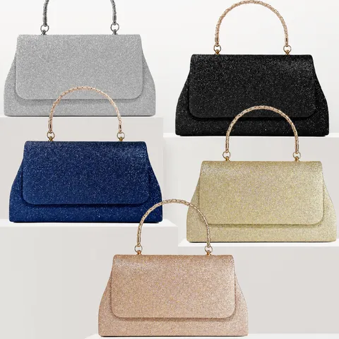 Polyester Women Glitter Evening Bag Fashion Banquet Handbag Sequins Clutch With Metal Ring Handle For Party