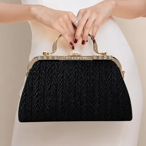 PVC Vintage Rhinestone Evening Bag Glitter Clutch Purse With Metallic Chain Crossbody Shoulder Bag