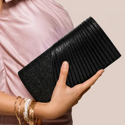 Elegant Women Evening Bag Pleated Glitter Clutch Purse Fashion Handbag For Wedding Party Banquet Evening