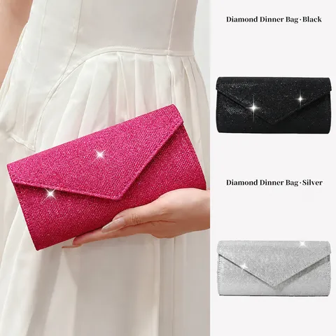 Women's Evening Bag Glitter Envelope Clutch Purse Crossbody Chain Shoulder Bag Party Prom Handbag