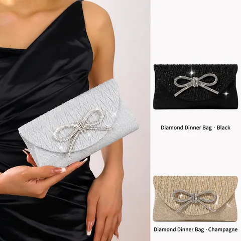 Women Fashion Evening Bag Elegant Glitter Rhinestone Bowknot Handbag Luxury Shiny Clutch Bag For Party Wedding Banquet