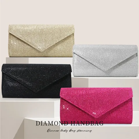 Women's Evening Bag Glitter Envelope Clutch Purse Crossbody Chain Shoulder Bag Party Prom Handbag