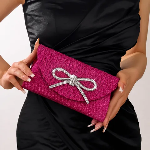 Women Fashion Evening Bag Elegant Glitter Rhinestone Bowknot Handbag Luxury Shiny Clutch Bag For Party Wedding Banquet