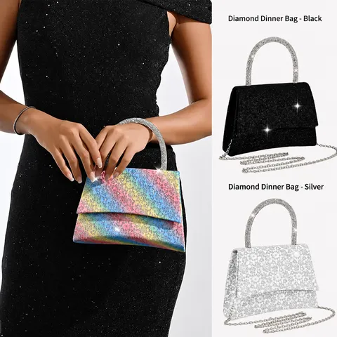 Women Fashion Evening Bag Sequin Rhinestone Handbag Luxury Party Crossbody Bag Chic Top Handle Purse