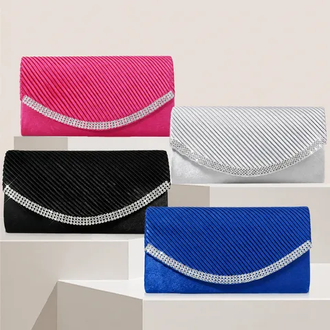 Womens Elegant Satin Rhinestone Evening Bag Fashion Clutch Purses For Wedding Party Banquet Evening Handbags