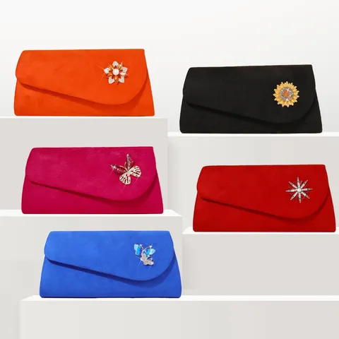 Women Fashion Velvet Evening Bag Rhinestone Clutch Purse Elegant Chain Crossbody Bag For Banquet Party Handbag