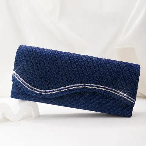 Women Fashion Evening Bag Rhinestone Pleated Clutch Purse Luxury Glitter Party Handbag Wedding Prom Chain Shoulder Bag