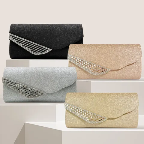 Womens Evening Bag Sparkling Glitter Clutch Rhinestone Party Prom Handbag Elegant Wedding Chain Shoulder Bag