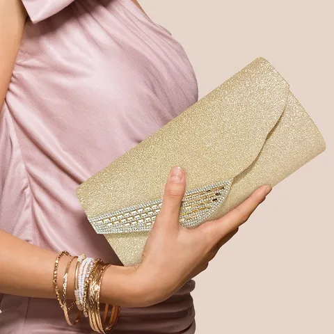 Womens Evening Bag Sparkling Glitter Clutch Rhinestone Party Prom Handbag Elegant Wedding Chain Shoulder Bag