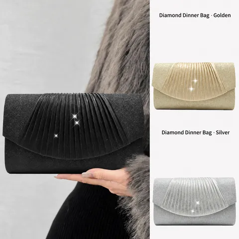 Women Fashion Evening Bag Luxury Sequins Pleated Flap Handbag Elegant Chain Crossbody Clutch Bag Daily Banquet Purse