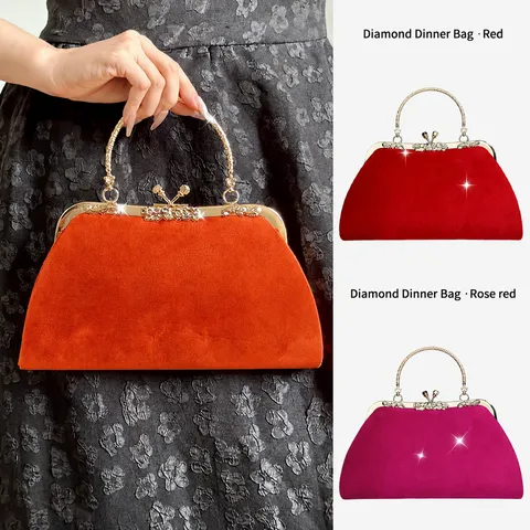 Elegant Velvet Evening Bag Vintage Womens Crossbody Chain Bag Luxury Handbag For Party Wedding Banquet Cheongsam Matching