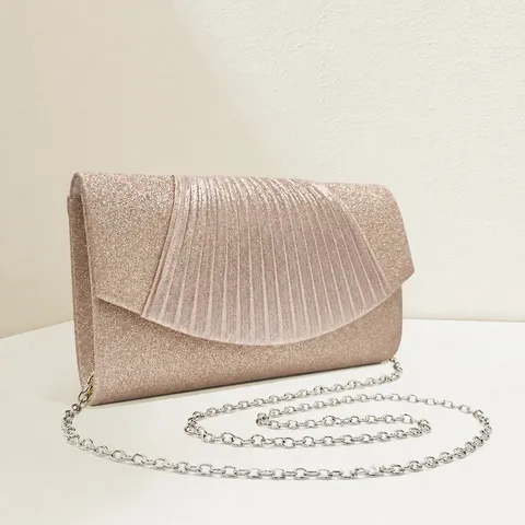 Women Fashion Evening Bag Luxury Sequins Pleated Flap Handbag Elegant Chain Crossbody Clutch Bag Daily Banquet Purse