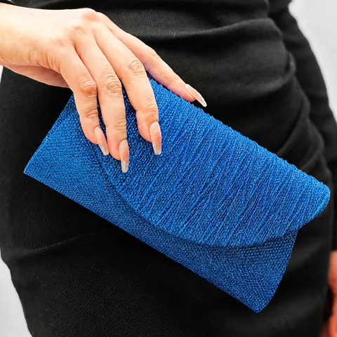 Women's Evening Bag Pleated Mini Clutch Sparkling Shimmer Envelope Purse Elegant Chain Shoulder Bag For Banquet Party