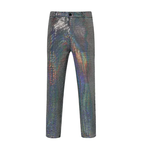 Men's Fashion Shiny Sequin Dress Pants Casual Loose Fit Sparkly Party Tuxedo Trousers For Stage Club Performance