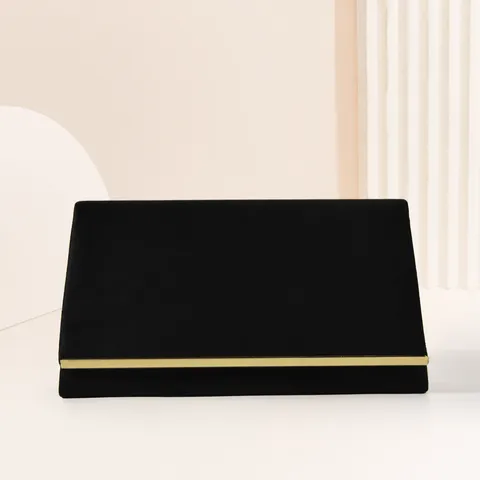 Women Luxury Velvet Evening Bag Elegant Chic Clutch Purse With Chain Strap Metallic Trim Fashion Party Shoulder Bag